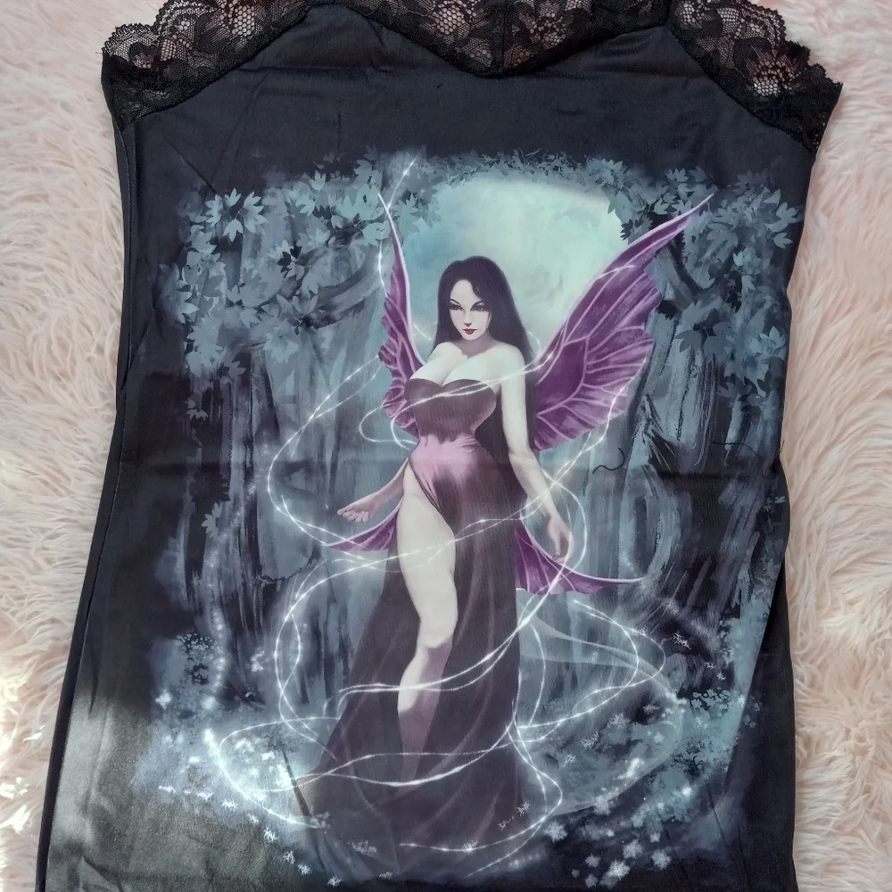 💥Fairy grunge bodycon gothic slip dress! Nwt! Sexy goth dress w/lace trim - Picture 8 of 12